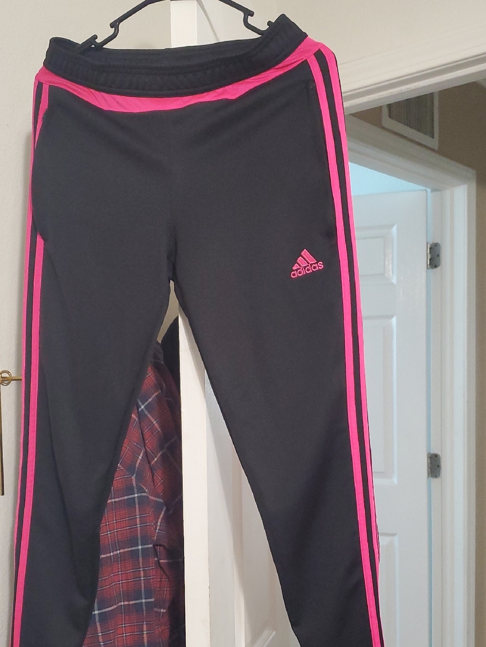 adidas Ladies Black Joggers with Hot Pink Stripes